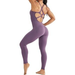 LoveSoft Purple One Piece Jumpsuit Women's XL Activewear Yoga Fitness Open Back